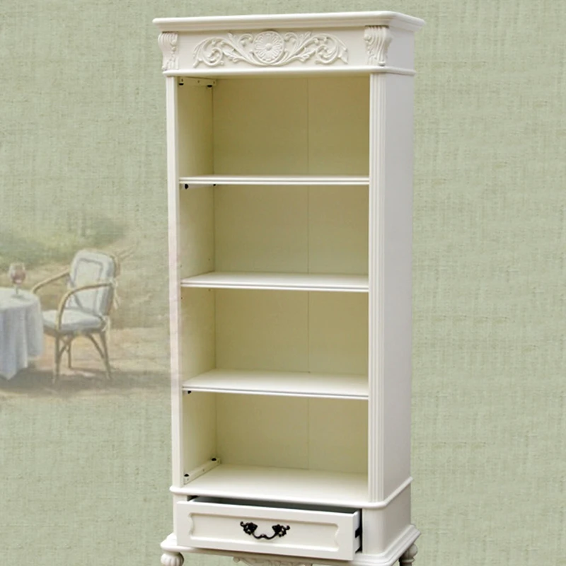 American Solid Wood Bookcase European Style Retro Carved Bookcase with Drawer Display Cabinet Storage Cabinet Wine Cabinet