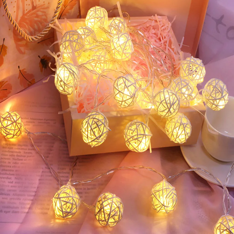 USB/Battery Operated 3M/5M LED Fairy String Light Rattan Balls Lights Indoor Led Christmas Wedding Party Room Garland Decoration