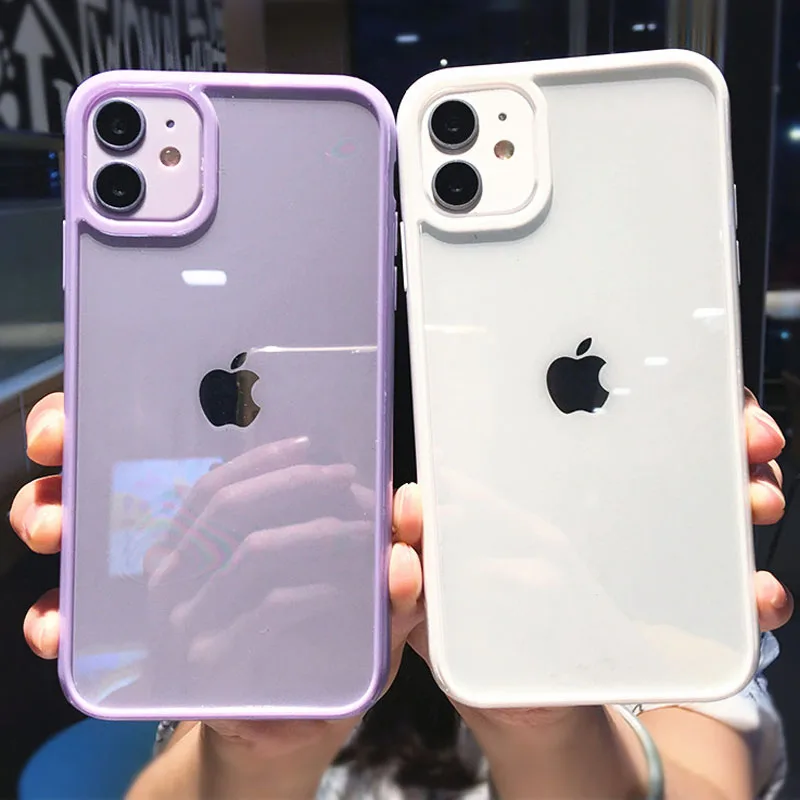 Candy Color Border Shockproof Phone Case for iPhone 12 13 14 15 11 Pro Max 12 13 Mini XR X XS Max 7 8 Plus SE20 Clear Back Cover