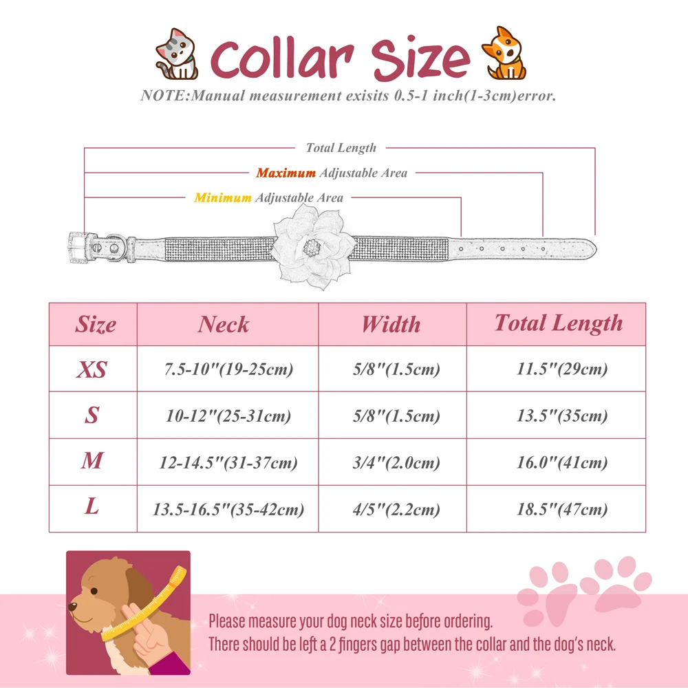 Bling Rhinestone Dog Collar With Flower Accessory Soft Suede Leather Cat Puppy Collars Necklace For Small Medium Dogs Cats