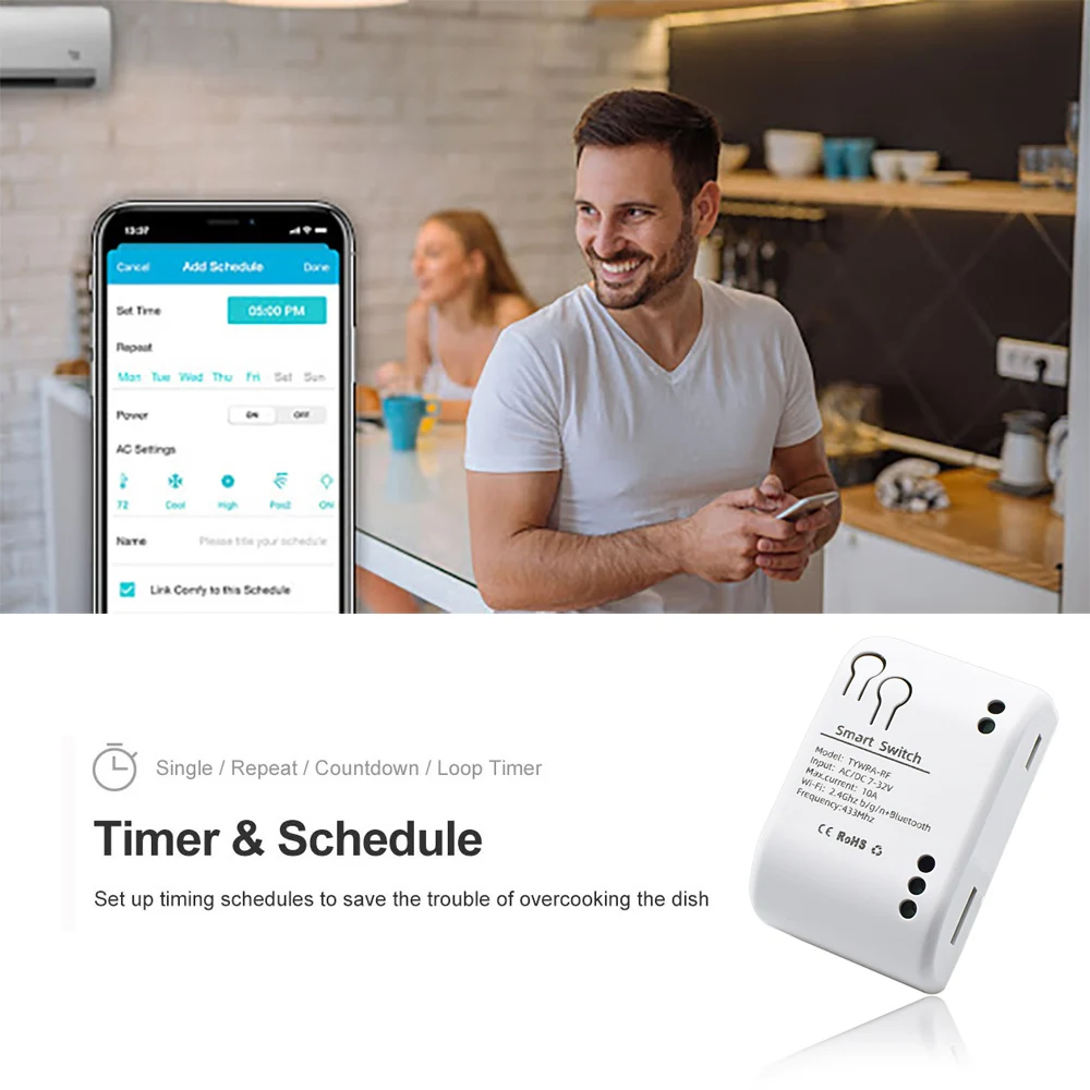 Tuya 1 Channel Smart WiFi Wireless Dry Contact Relay Motor Switch Module,APP Remote Control,Timer,Works With Alexa Google Home