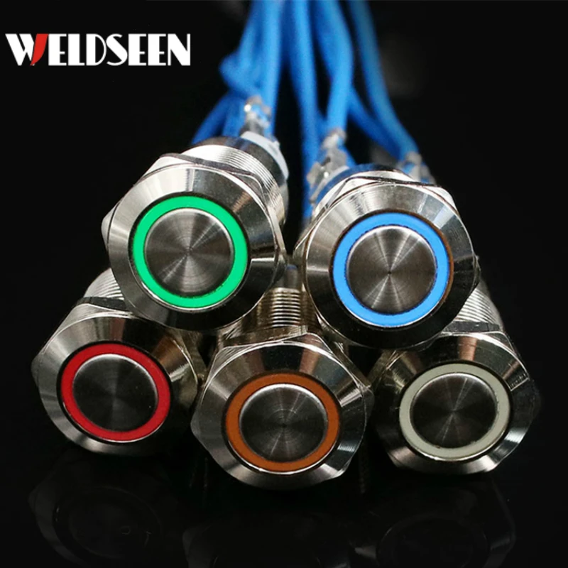 12mm Metal Button Switch Momentary Latching Type Electrical Power Button Fixed Switch 3V 6V 12V 24V 220V LED Light