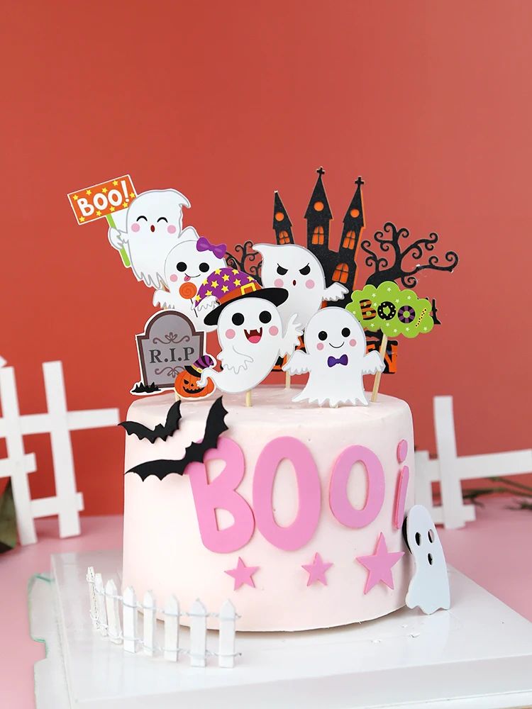 Happy Halloween Cake Toppers Halloween Cupcake Toppers Cartoon zucca strega torta fantasma bandiere Decorative per bambini Halloween Deco