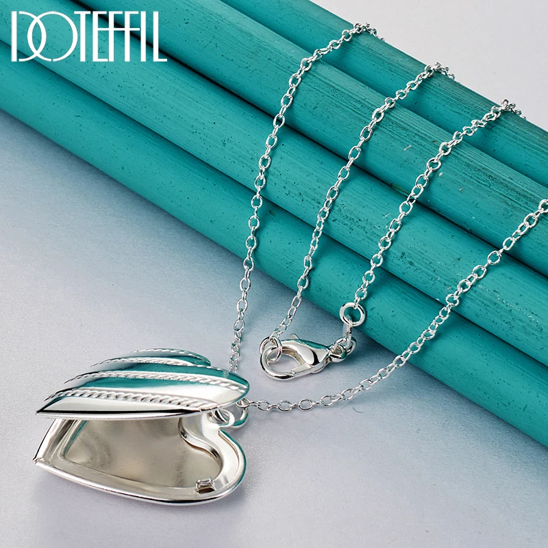 DOTEFFIL argento Sterling 925 Love Heaet Photo Frame 16-18 pollici collana a catena serpente per donna uomo moda gioielli da sposa con ciondolo