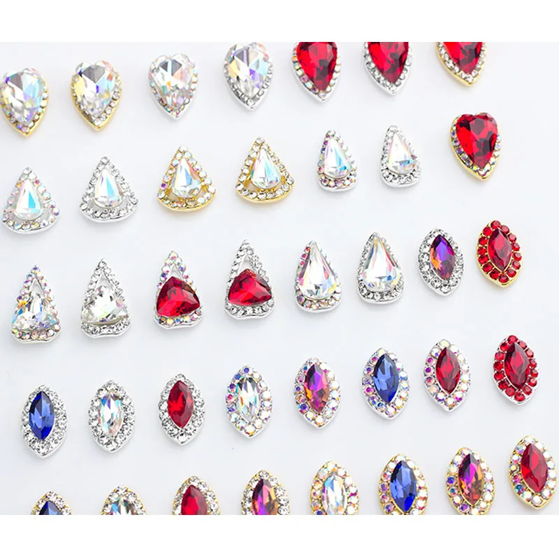 10pcs Super Shinny Nail Crystal Rhinestones Sharp Bottom Heart Design Charms Gem For Nail Art Decorations Manicure Strass Ongles