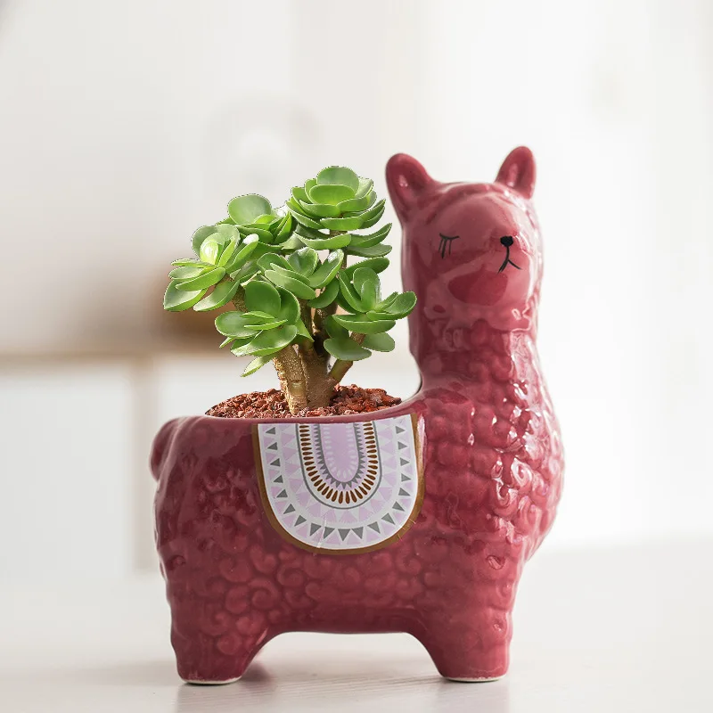 Ceramic Alpaca Flower Pot European Style Cute Fleshy Nordic Home Decoration Cartoon Animal Plant Macetas Balcony Decorations New