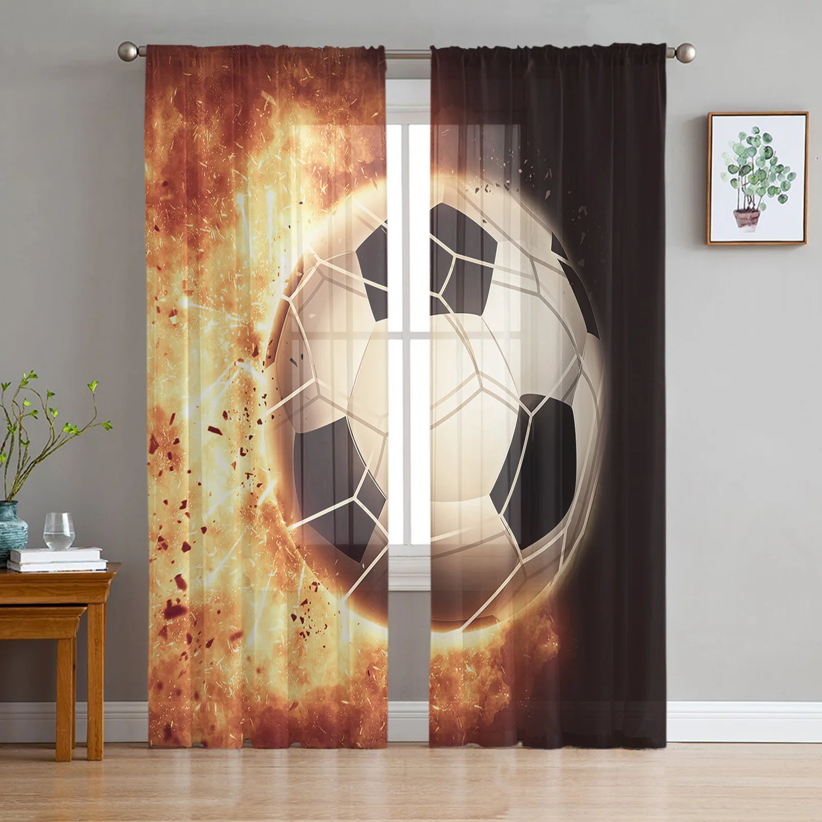 

Flame Football Shooting Sport Athletics Tulle Curtain Voile Transparent for Bedroom Living Room Kitchen Sheer Window Curtains