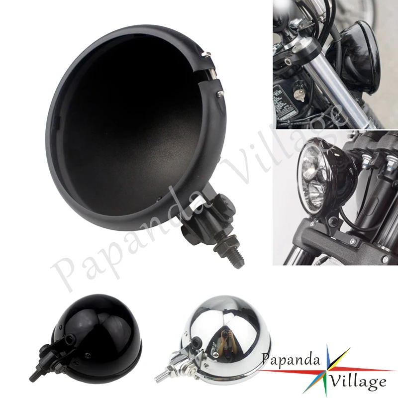 LED 5.75\'\' Round Headlamp Housing Bucket For Harley Dyna Sportster XL 1200 883 Chopper Bobber Cafe Racer 5-3/4\