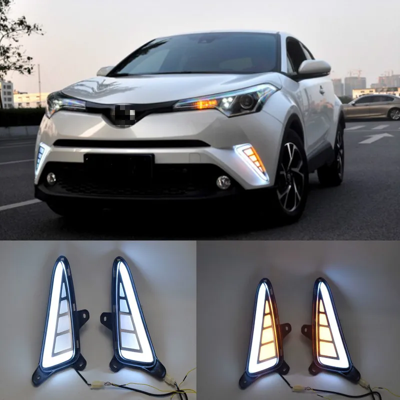 1set For Toyota CH-R CHR 2016 2017 2018 2019 With Trun Signal DRL LED Daytime Running Lights Led 12v ABS fog lamp cover