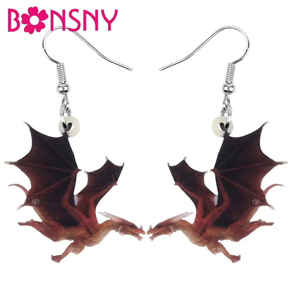 Bonsny Acrylic Flying Dinosaur Dragon Earrings Animal Drop Dangle  Jewelry For Women Girl Teen Kids Charms Decorations Gift Bulk