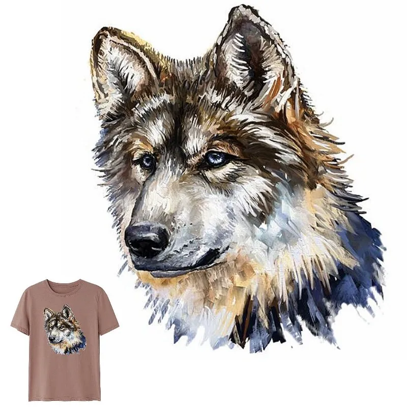 Fashion Cute Animal Wolf Iron On Patches For DIY Heat Transfer Clothes T-Shirt Thermal Stickers Decoration Printing