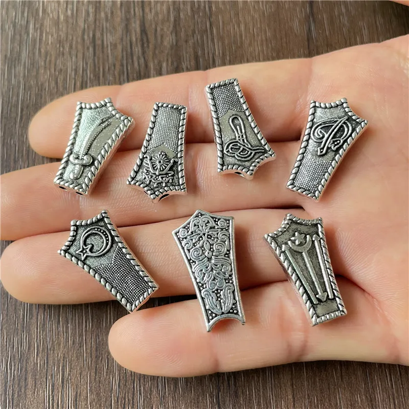 5pcs Charm Double Hole Carved Antique Silver Shield Shape Connector For Jewelry Making DIY Handmade Rosary Necklace Accessories