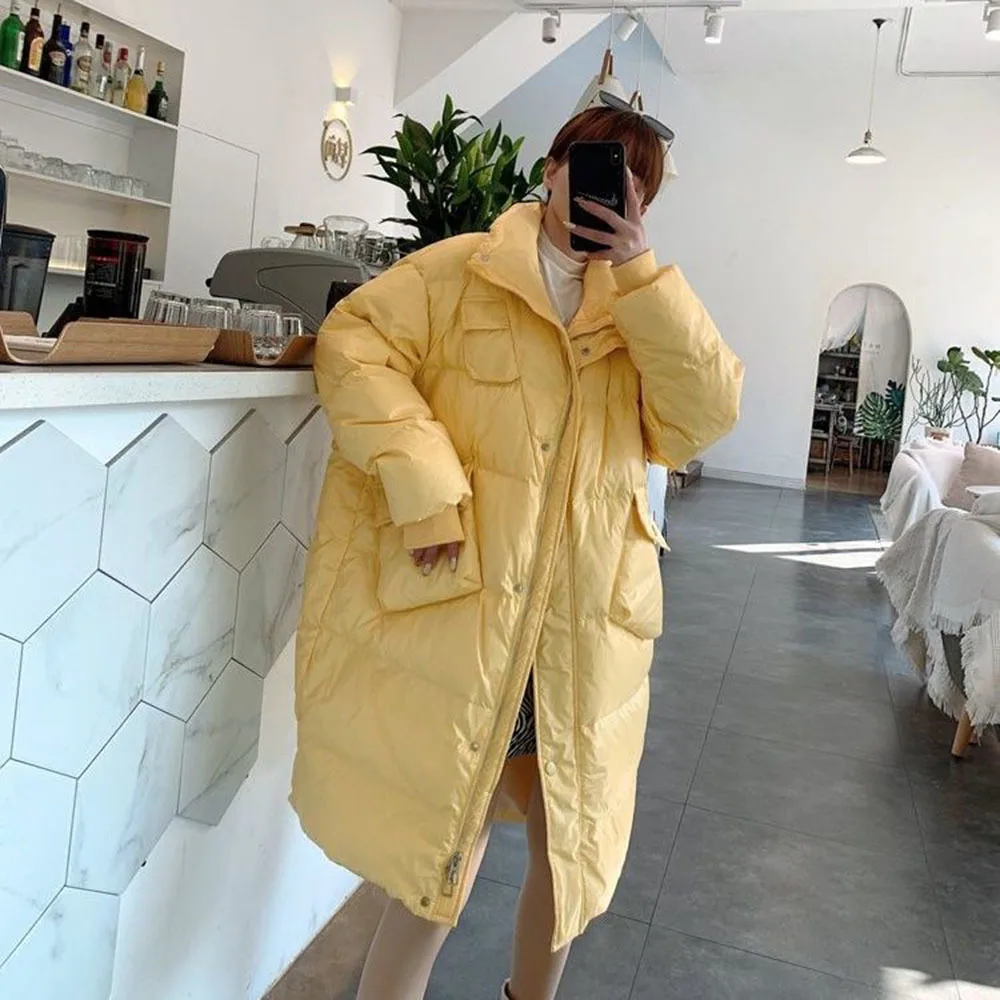 Neue Csaual 90% Weiße Ente Unten Dicke Warme Jacke Weibliche Parkas Winter Lose Lange Mode Feder Unten Mantel Schnee Feder outwear