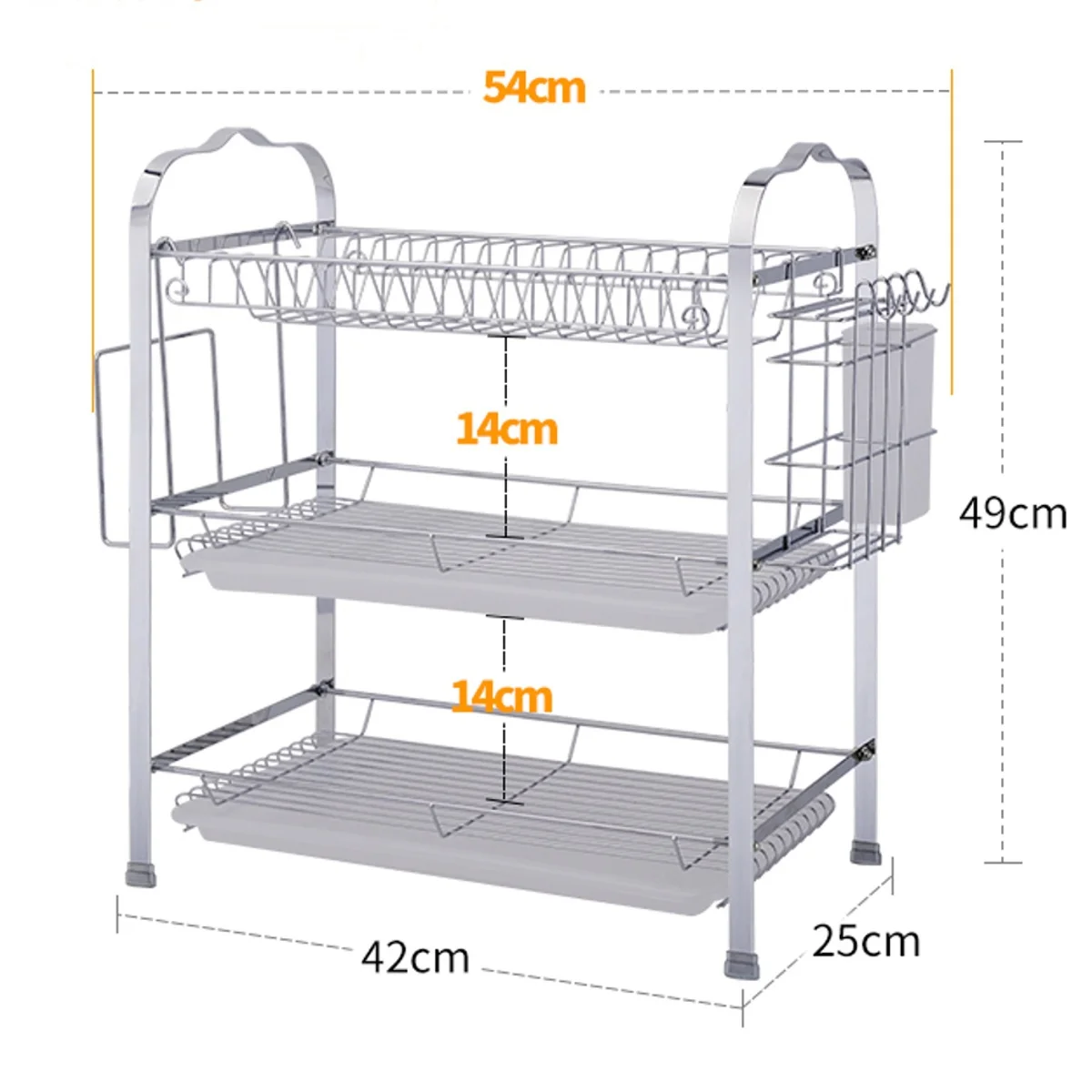 Multifunctional 3 Layer Tier Chrome Alloy Dish Drainer Cutlery Holder Rack Drip Tray Organizer Kitchen