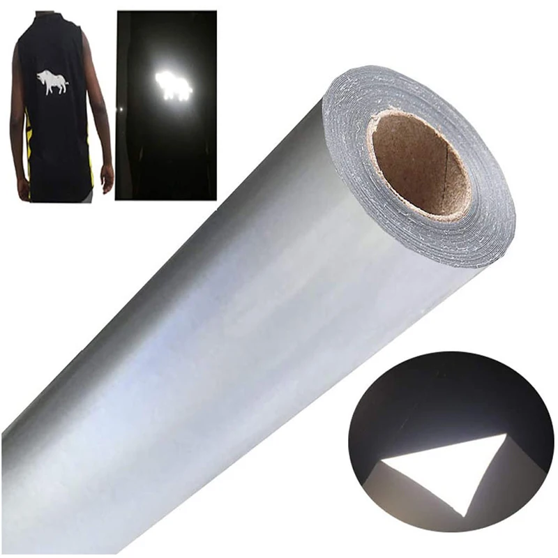 Silver Reflective HTV Heat Transfer Vinyl Film Iron On to Fabric Tape Fit Carving Machine for Running Gear, Reflect Logo, Letter