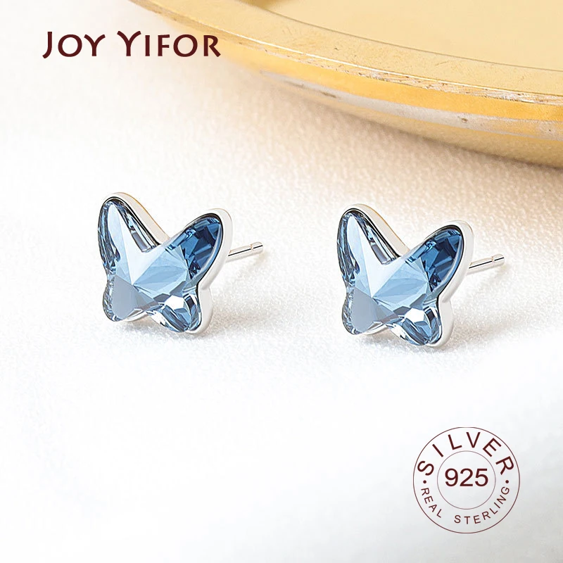 925 Sterling Silver Earrings Charm Women Trendy Jewelry Vintage Simple Retro Party Accessories Gifts Blue Butterfly Ston Earring