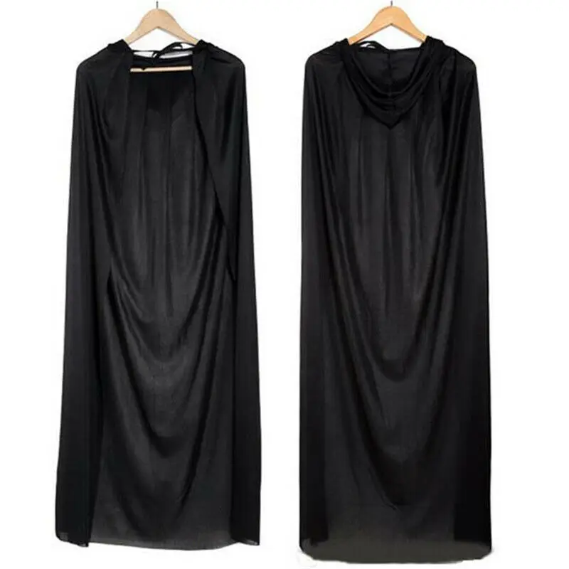 Jubah Bertudung Longgar Halloween Jubah Panjang Uniseks Pria Wanita Dewasa Gaun Kostum Hitam Hadiah Mantel