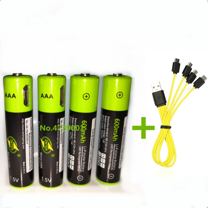 ZNTER 1.5V AAA rechargeable battery 600mAh USB AAA rechargeable lithium polymer battery fast charging via Micro USB cable