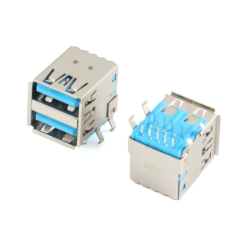 5Pcs High speed USB Dual 3.0 Socket 90 Degree USB 3.0 Jack Female Charging Connector Female AF type For Laptop Notebook Computer