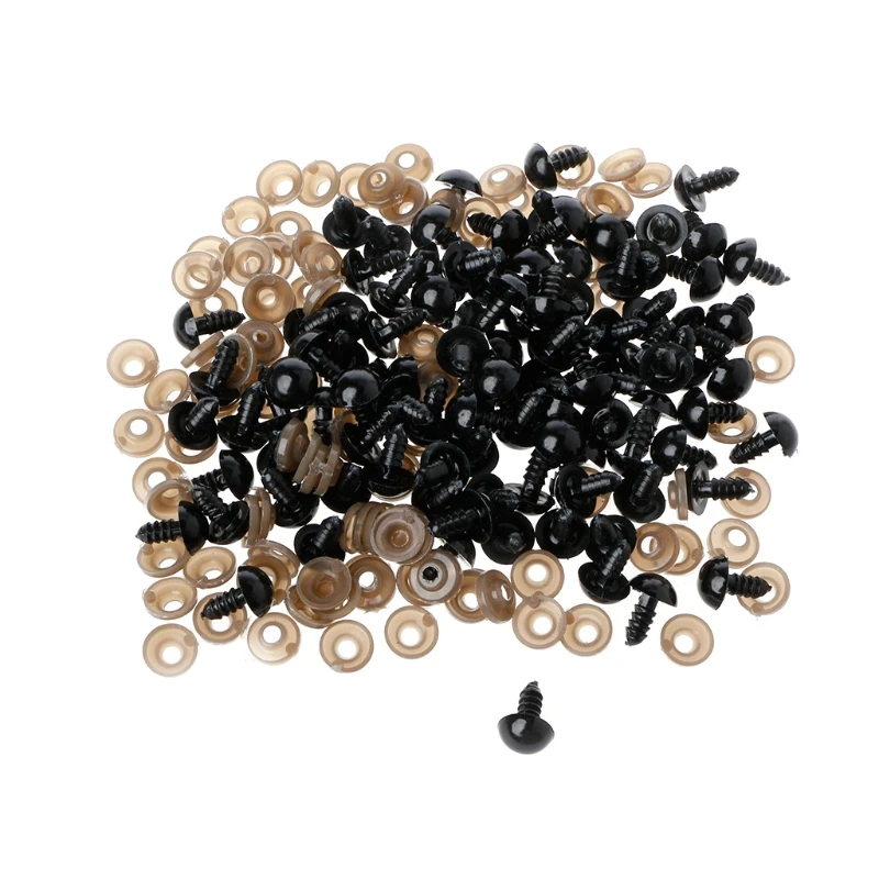 100 Stks/zak Diy Speelgoed Ogen Zwart Plastic Veiligheid Ogen Puppets Met Ringen