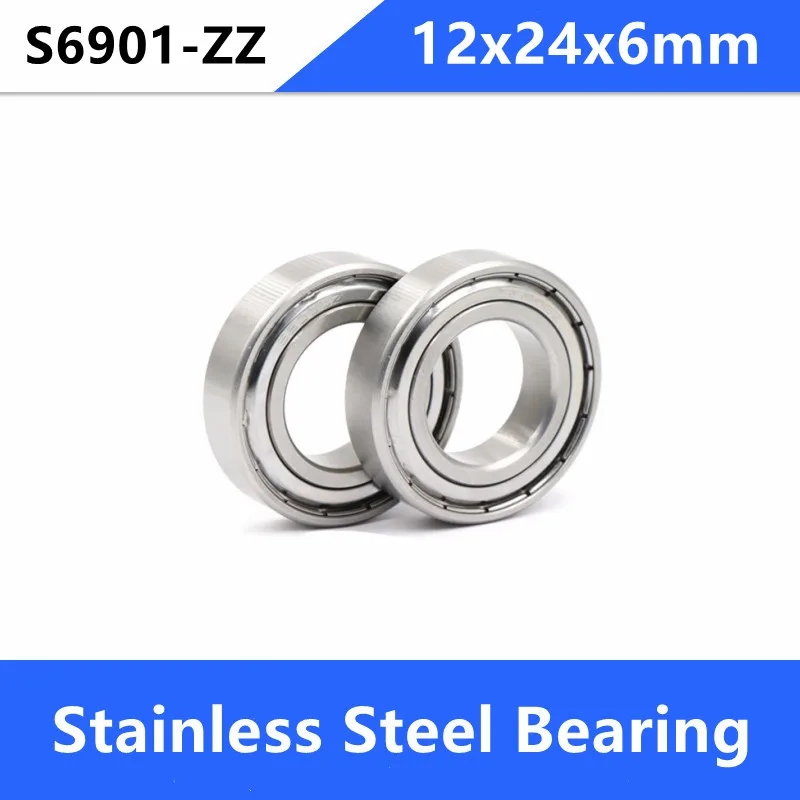 20pcs/lot ABEC-5 S6901ZZ S6901 ZZ bearings 12x24x6 mm Stainless Steel Deep Groove Ball Bearing shielded 12*24*6 6901 6901ZZ