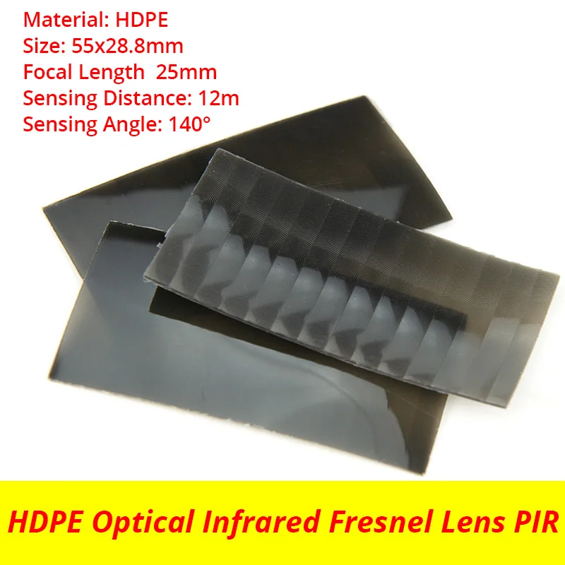 55x28.8mm Rectngle Black Optical HDPE Infrared Fresnel Lens PIR Sensing Distance 12m Focal Length 25mm