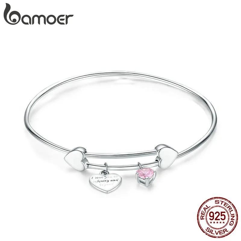 

BAMOER Romantic Authentic 925 Sterling Silver I Love You Love Heart Female Bangles for Women Sterling Silver Jewelry SCB124