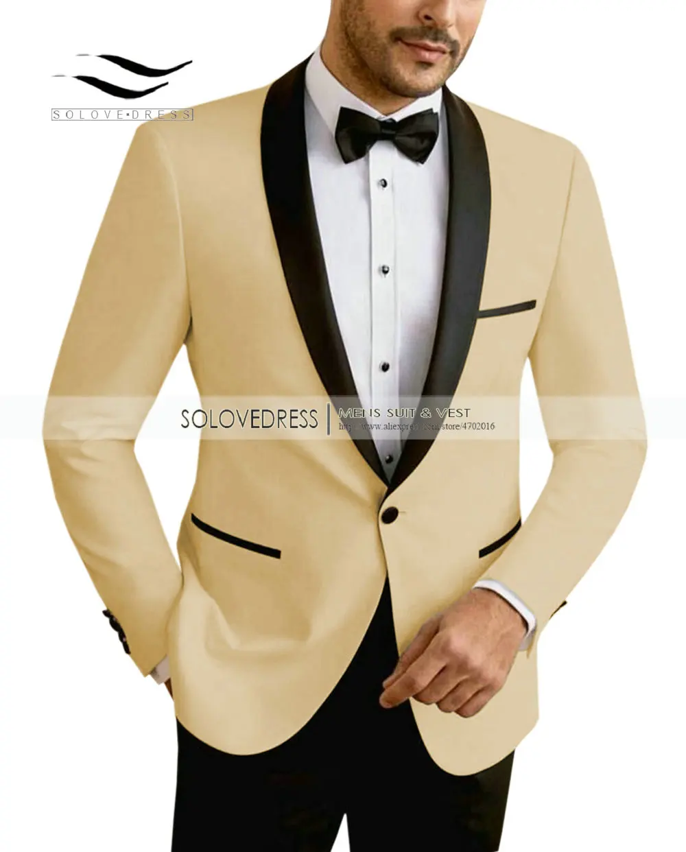 Elegant Men's Suits 2 Piece Leisure V Neck Shawl Lapel Groomsmen Tuxedos Men Suits for Wedding (Jacket+Pants)