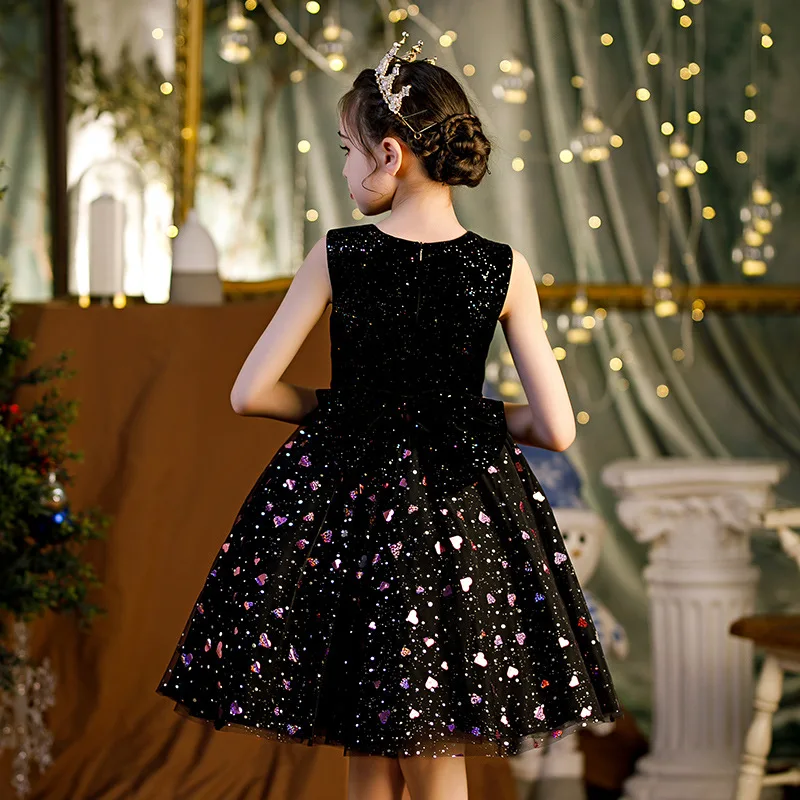 Crianças aniversário princesa baile de formatura festa vestido curto para meninas pétala lantejoulas vestido de dama de honra para o primeiro comunhão vestido da menina