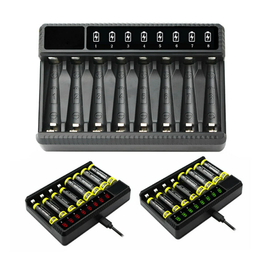 Durable 8 Slots Rechargeable Batteries Independent Slot LCD Display for AA/AAA Fast Charger Charging Battery Charger Chargers