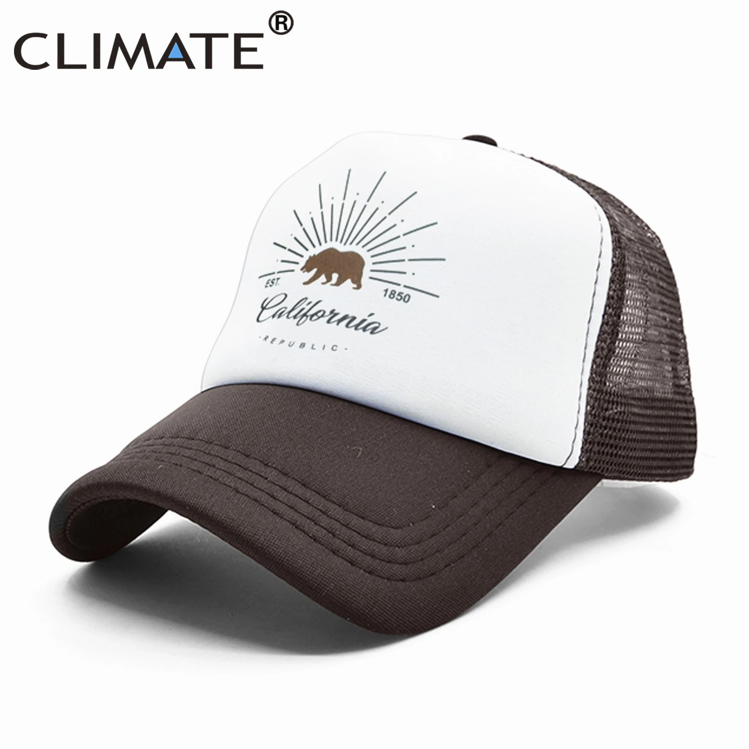 CLIMATE California Trucker Cap Bear California Republic Flag Caps Men Women Hip Hop Funny Hat Baseball Cap Cool Summer Mesh Cap