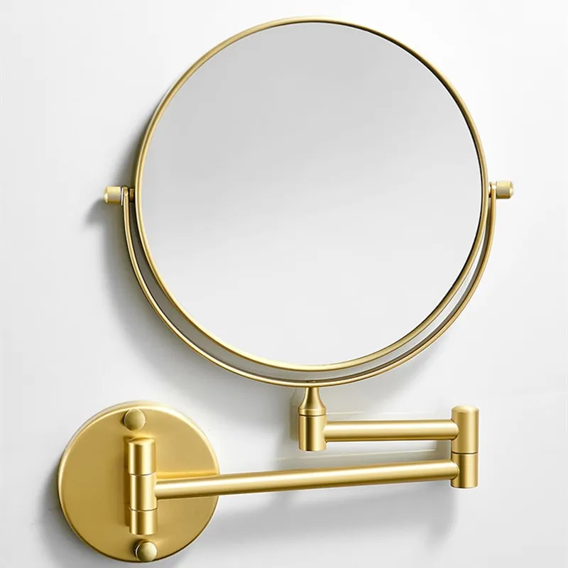 Brushed Gold Makeup Mirror Brass Bathroom Mirrors 1:3X Magnifying Cosmetic Mirror Folding Dual Side Wall Mounted Round Mirror