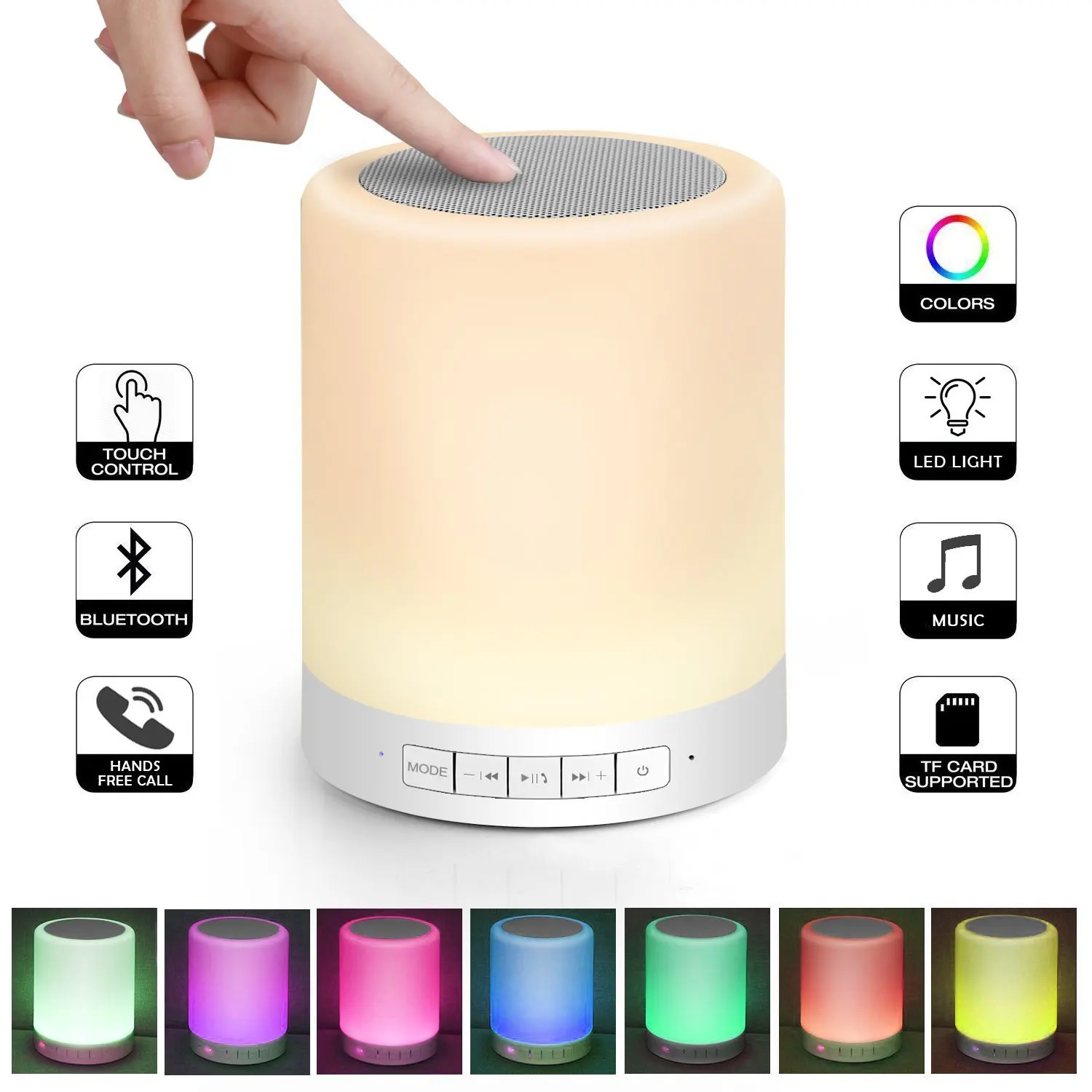 Altavoz Bluetooth con Sensor táctil, lámpara LED de noche RGB para ordenador, Mini tarjeta SD de recarga USB colorida