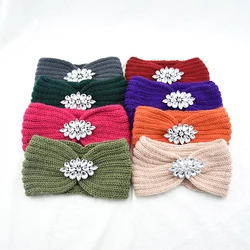 Moda kryształ dzianiny krzyżowy węzeł pałąk dla kobiet jesień zima Hairbands elastyczny Turban headwrap dziewczyny akcesoria do włosów