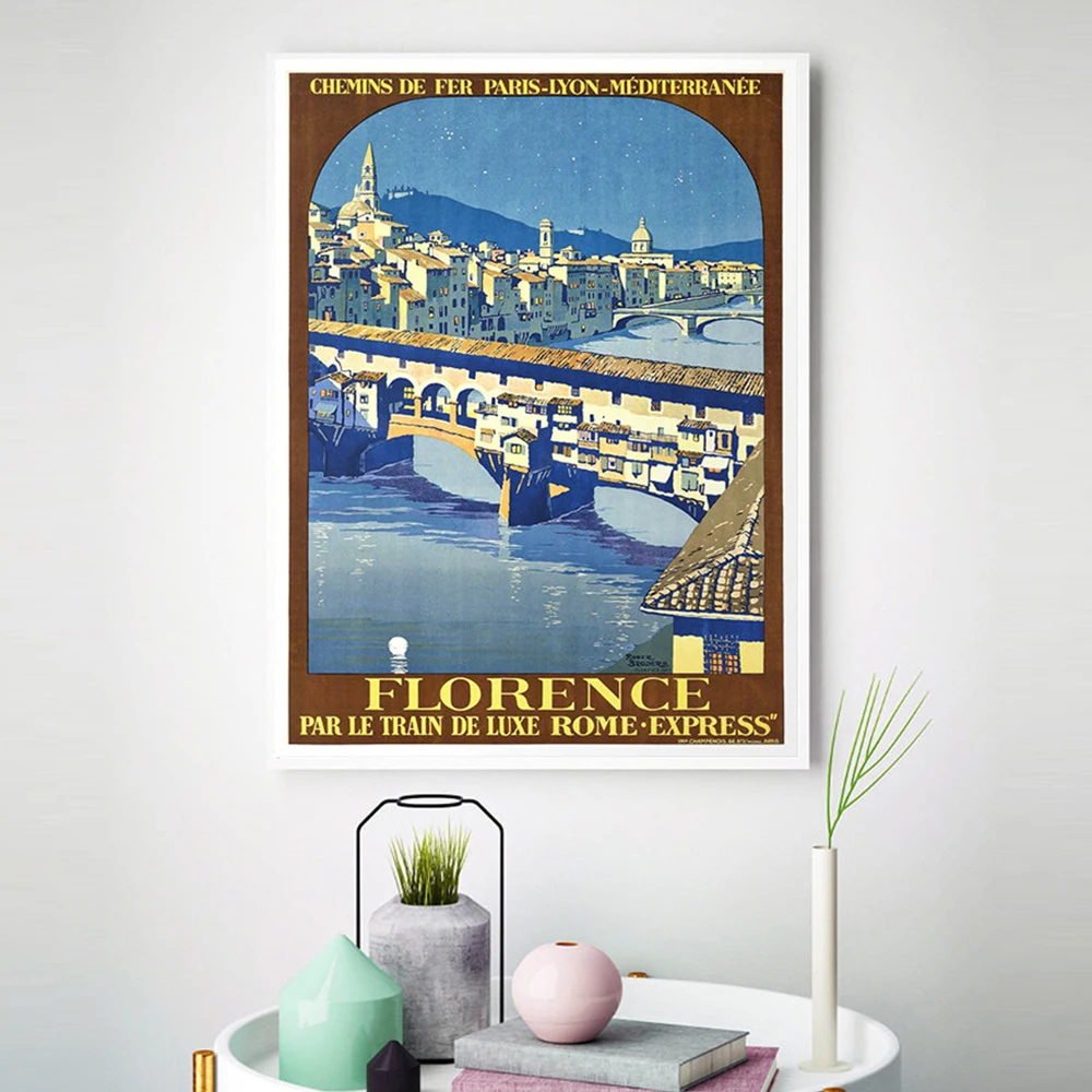 Florence, Italy Vintage Travel Poster - Poster Paper, Canvas Print Gift Idea Wall Art Landscape Posters Canvas Painting