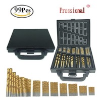 New 99PCS Iron Box packing  HSS Twist Drill Bits Set 1.5-10mm Titanium Coated Surface 118 Degree For Drilling woodworking