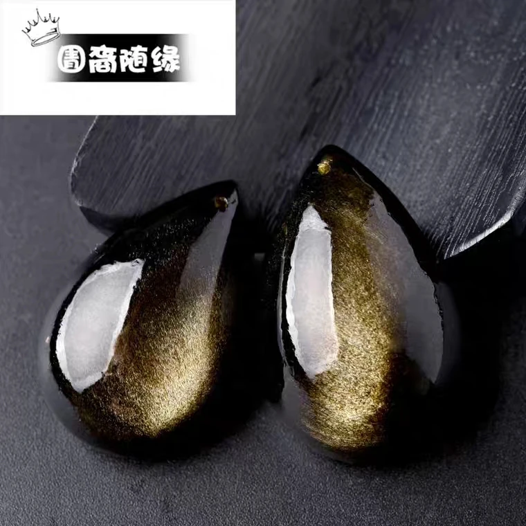 Natural Gold Obsidian Flash Pendant Necklace Women Men Water Drop 30X20mm Gemstone Gold Obsidian Rare Jewelry AAAAAA