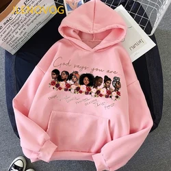 Gott sagt sie sind blume melanin mädchen druck magische hoodies frauen schwarz lebt angelegenheit juneteenth rosa kappe sweatshirt dope hoody top