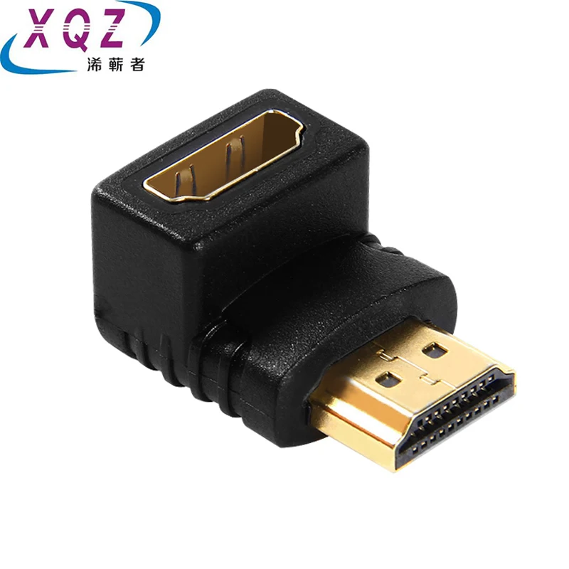 Hdmi macho para fêmea adaptador 90 graus ângulo reto hdmi adaptador 7 forma hdmi m/f mudança de gênero marceneiro preto banhado a ouro