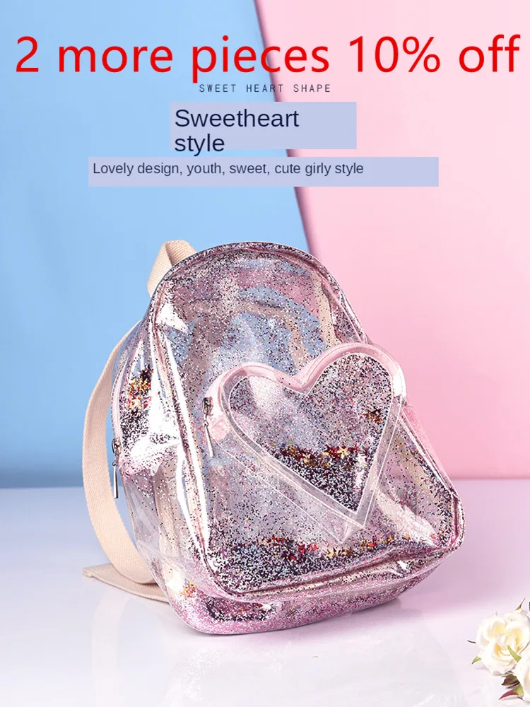 

New Coming Dance Glitter Backpack Plastic Bag Pink Ballet Baby Girls Fashion Shoes Tights Dancewear Storage Gift Heart Zip Lock