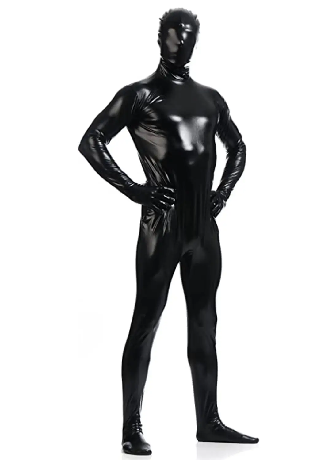 Ensnovo Unisex Zentai Flesh Full Body Costume Shiny Metallic Zentai Suit One Piece Cosplay Costume Men Womens Spandex Jumpsuit