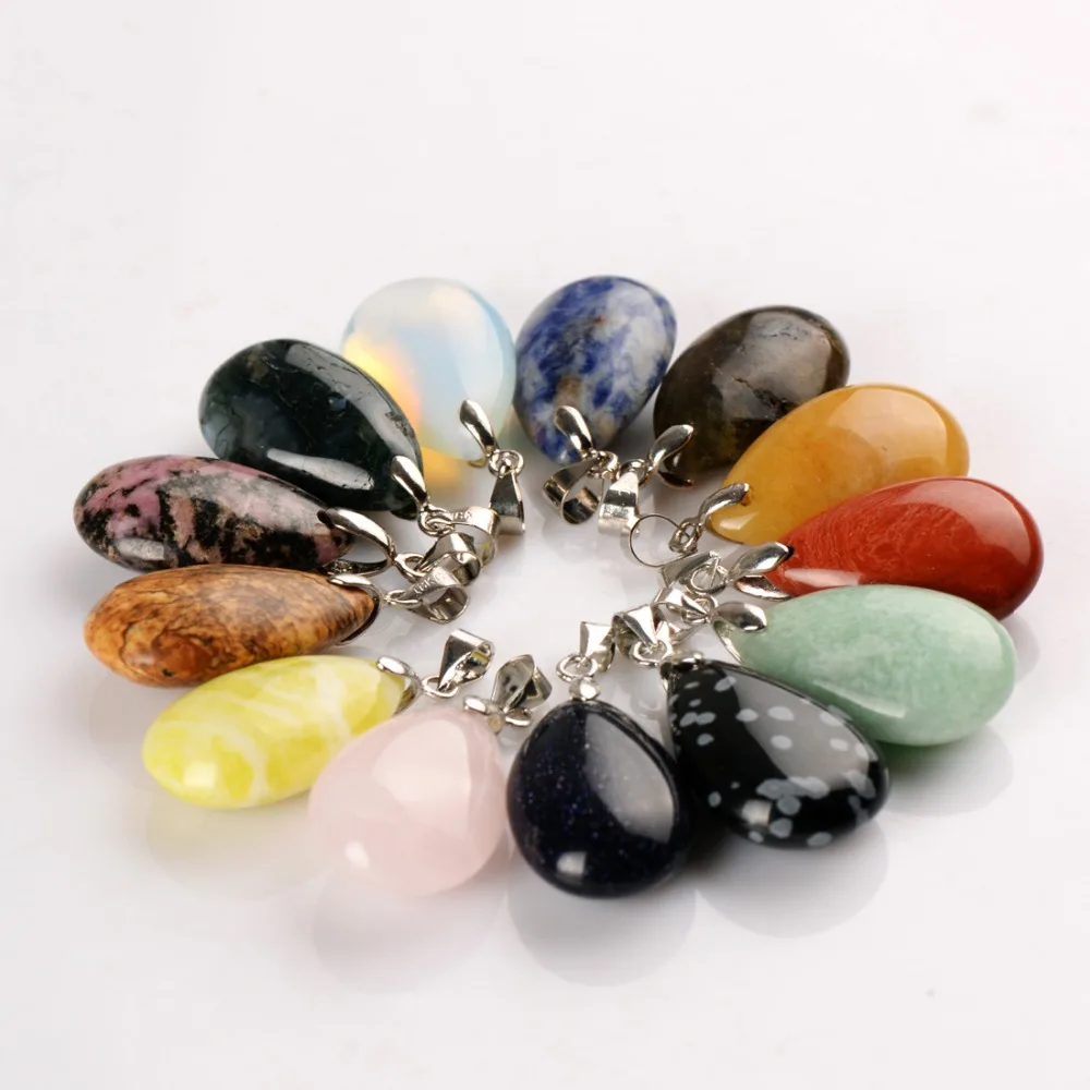 Assorted Natural Stone Water Drop Pendants Pendulum Crystal Fluorite Opalite obsidian Chakra Healing Reiki Beads