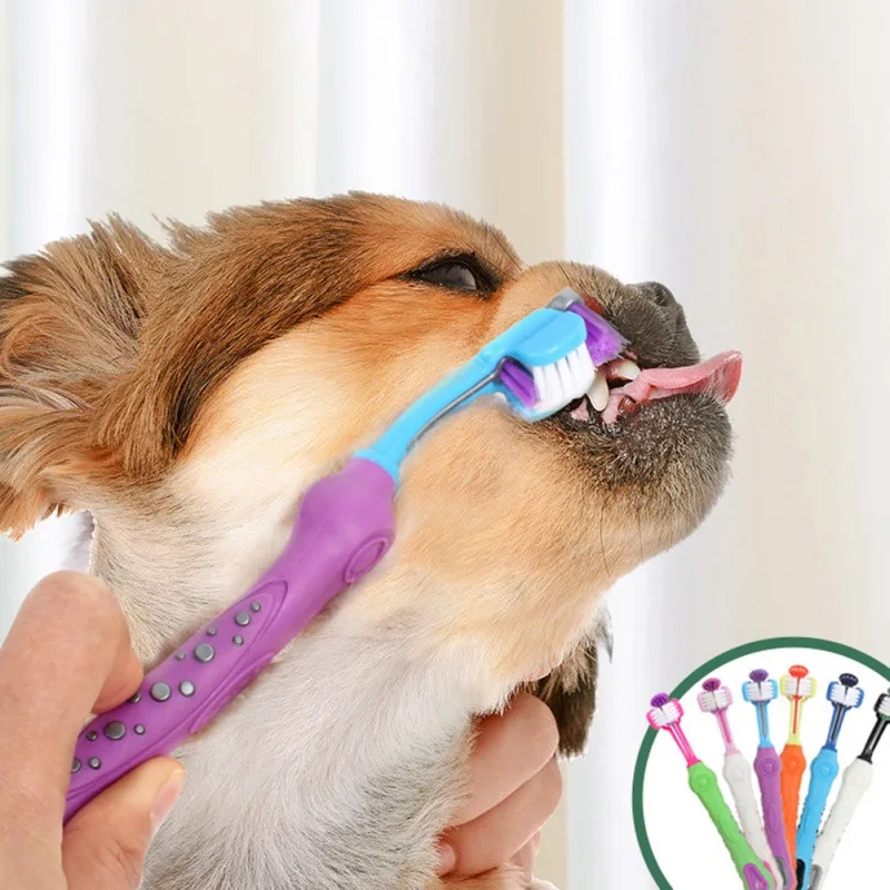 New Three Sided Pet Toothbrush and Finger Toothbrush Dog Brush Addition Bad Breath Tartar Teeth Care Dog Cat Cleaning Mouth