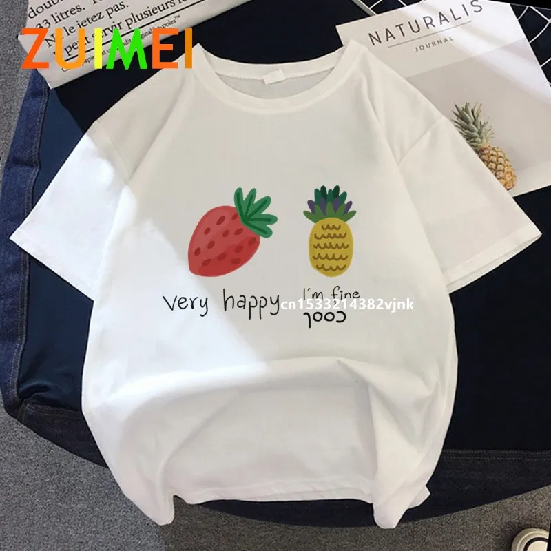 Women Sunny And Happy Fruit Graphic Harajuk Print T-shirt Tops 2020 Summer Fashion Short Sleeved T-shirt Girl,Drop Ship