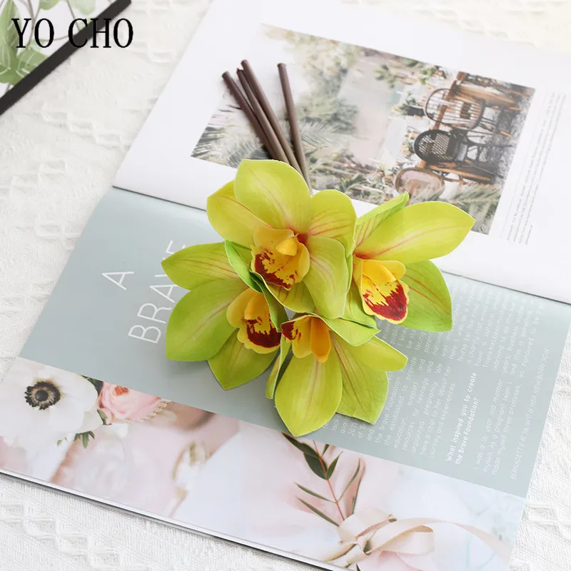 ثلاثية الأبعاد الطباعة Cymbidium ربط باقة بو الأوركيد زهرة اصطناعية المنزل فندق نافذة الديكور بوعاء أزهار زينة حفل الزفاف