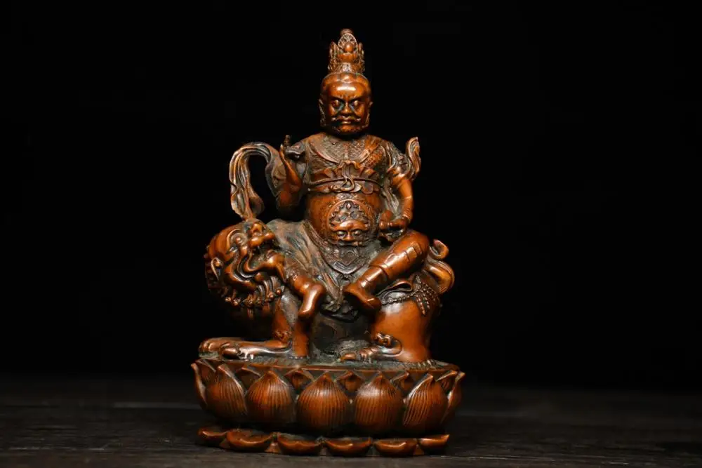 

5"Tibet Temple Collection Old Boxwood Cinnabar White Jambhala Vaisravana Buddha Tibetan Buddha Worship Hall Town house