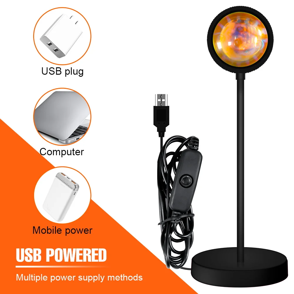 LED Sunset Light Rainbow 5V Projection Lamp USB Colorful Light Bulb LED Neon Night Lamp Decoration Bedroom Atmosphere Lighting