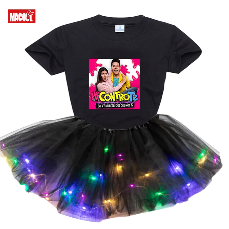 Girls Clothing Sets 2Pcs Casual Me Contro Te Girls Sets Princess Light LED Tutu Dress+t Shirt 2020 Summer Costume Clothes Cotton