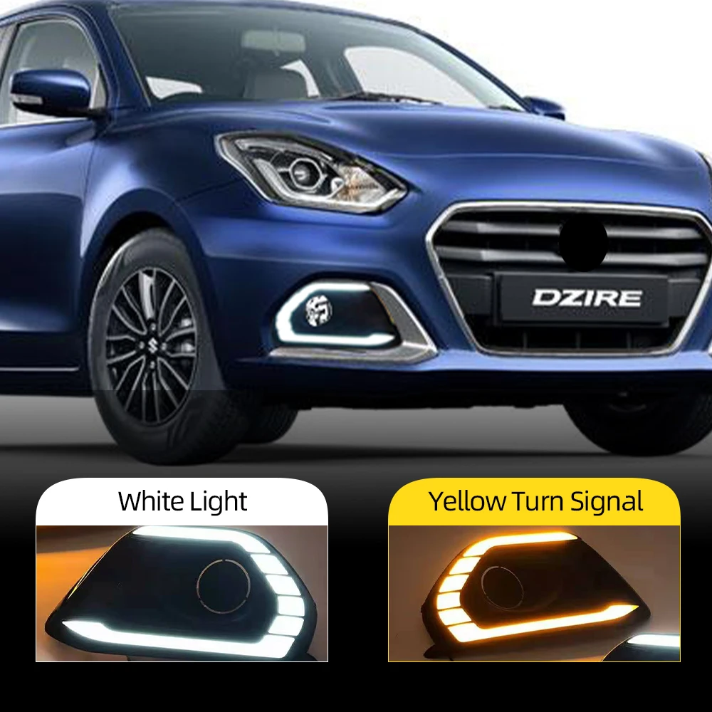 Car Flashing 1 Pair For Suzuki Dzire 2020 2021 2022 Yellow Turn Signal Relay Car DRL Lamp 12V LED Daytime Running Light Daylight