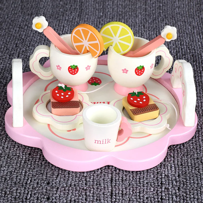 Giocattoli per ragazze giocattoli da cucina Set da tè rosa Play House strumenti educativi per bambini educazione precoce Puzzle stoviglie regalo simula in legno